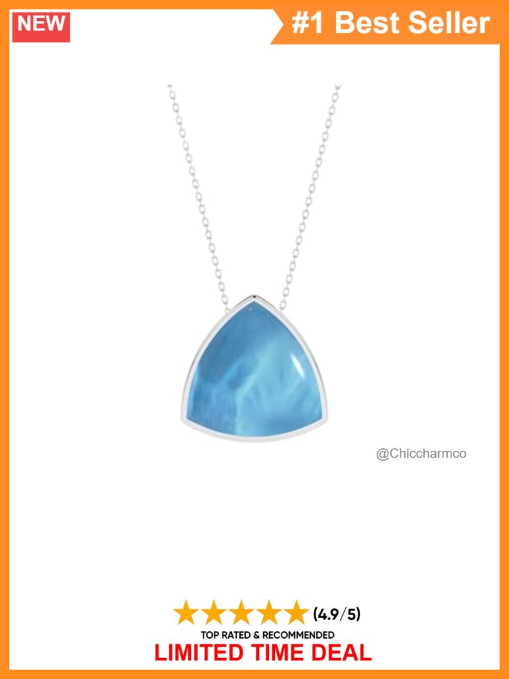 Larimar Trillion Pendant Necklace in Sterling Silver 18in Cable Chain